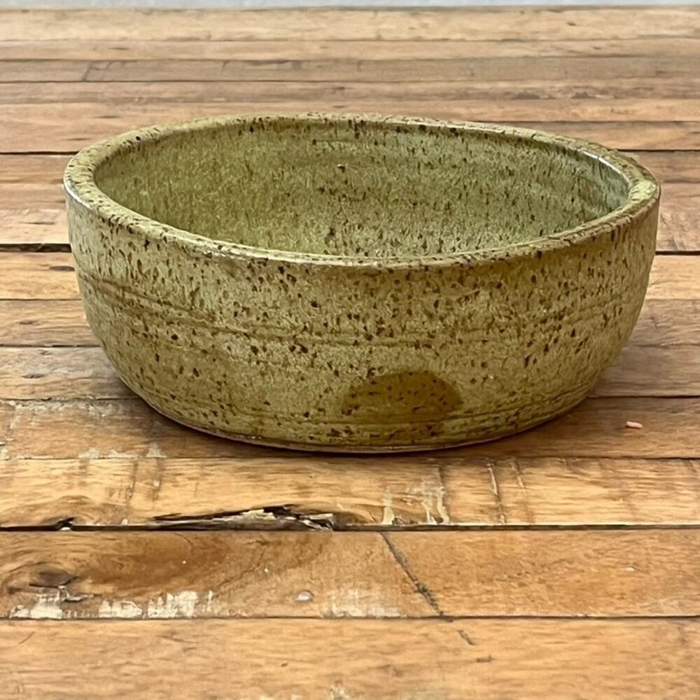 Art Studio Pottery Bowl 6.5" Green Speckled Textured Glaze Rustic